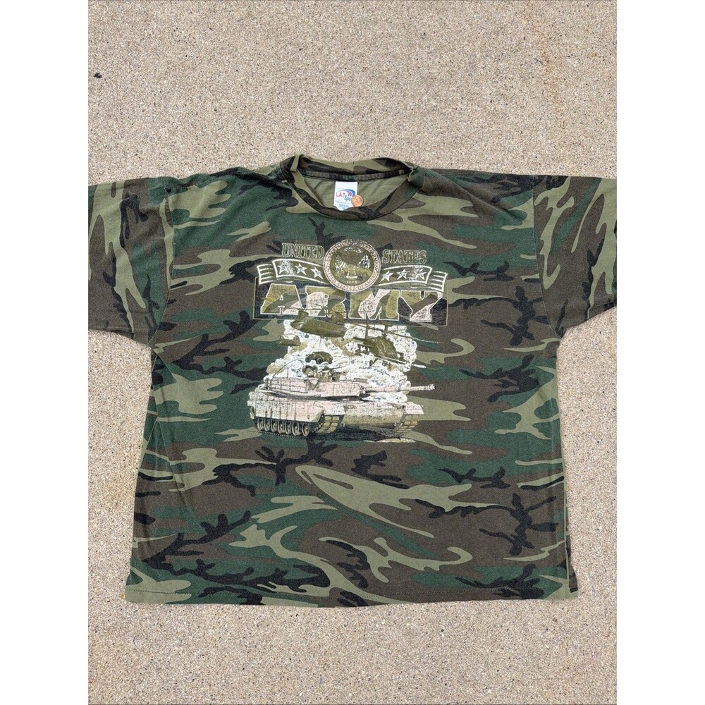 Vintage LAT Sport United States Army Single Stitched Army Tank Camo 2XL Shirt